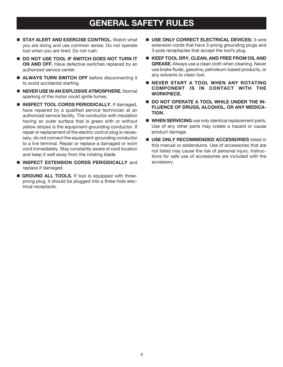 General safety rules | Ryobi DP102L User Manual | Page 4 / 26