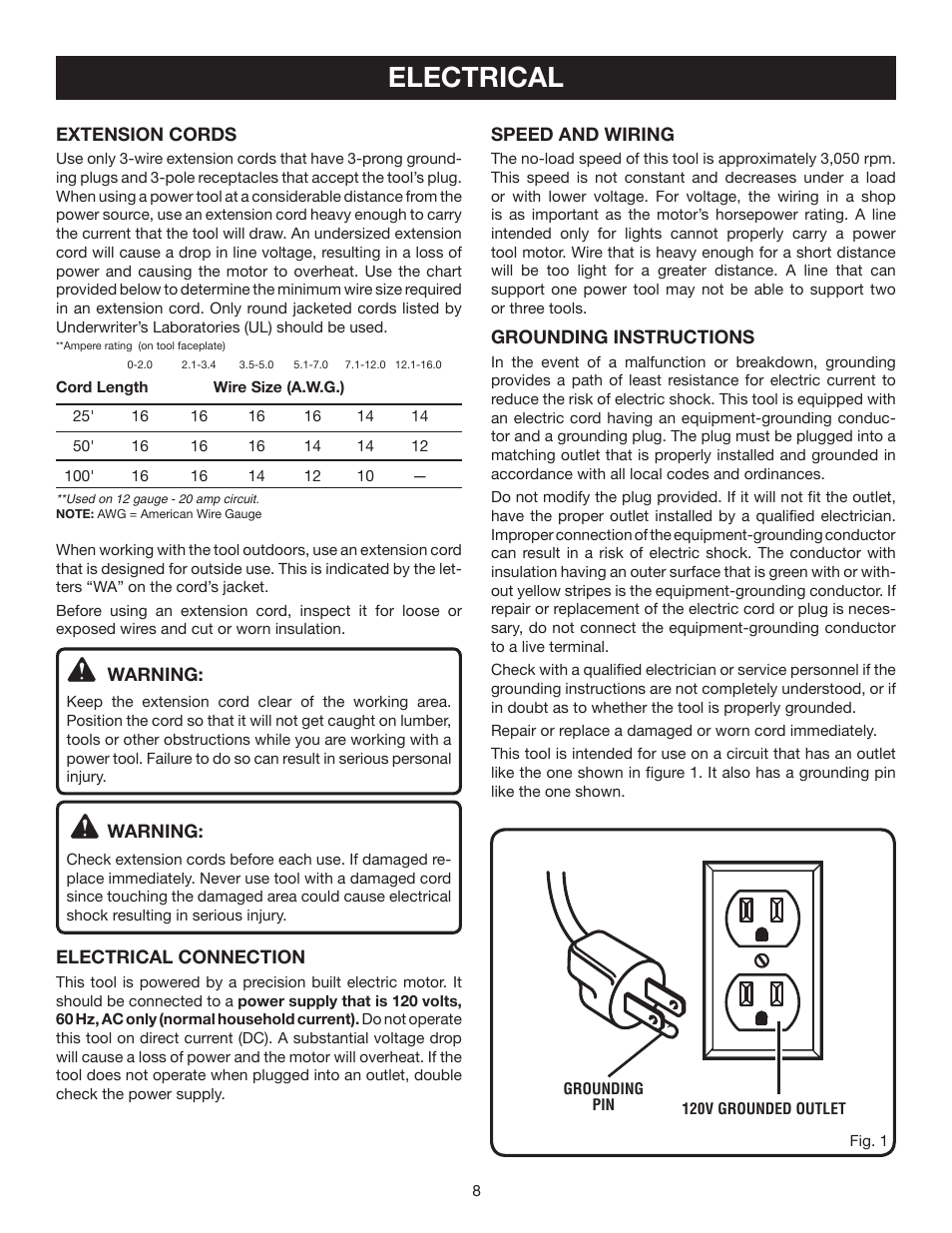 Electrical | Ryobi DP102L User Manual | Page 8 / 26