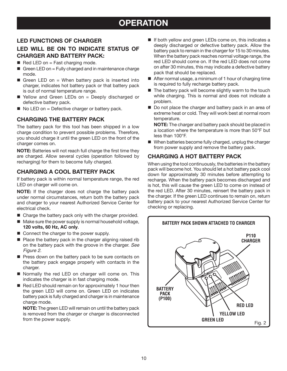 Operation | Ryobi P301 User Manual | Page 10 / 14