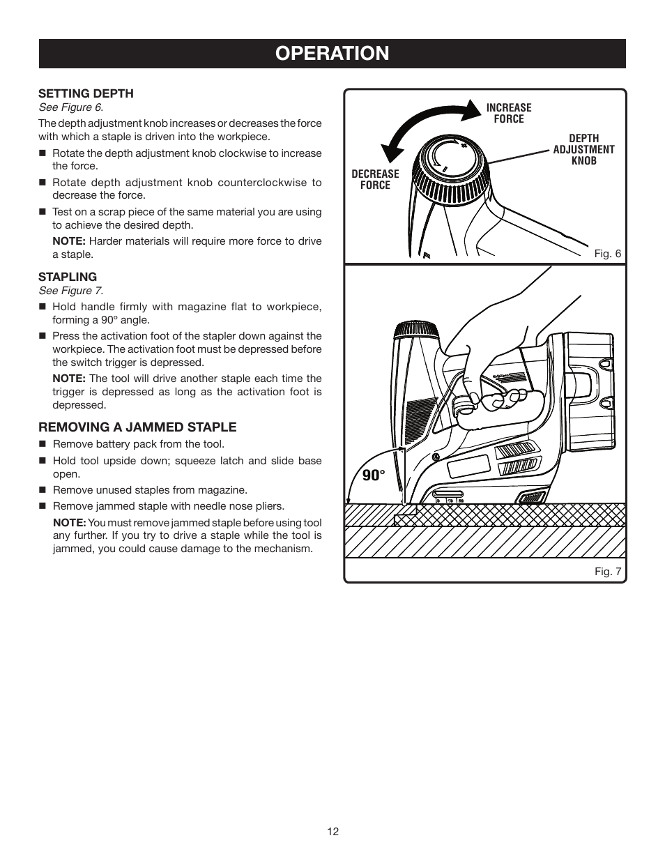 Operation | Ryobi P301 User Manual | Page 12 / 14