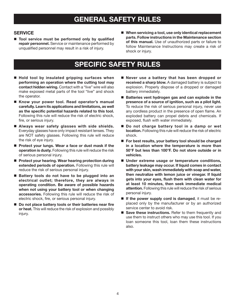 General safety rules specific safety rules | Ryobi P301 User Manual | Page 4 / 14