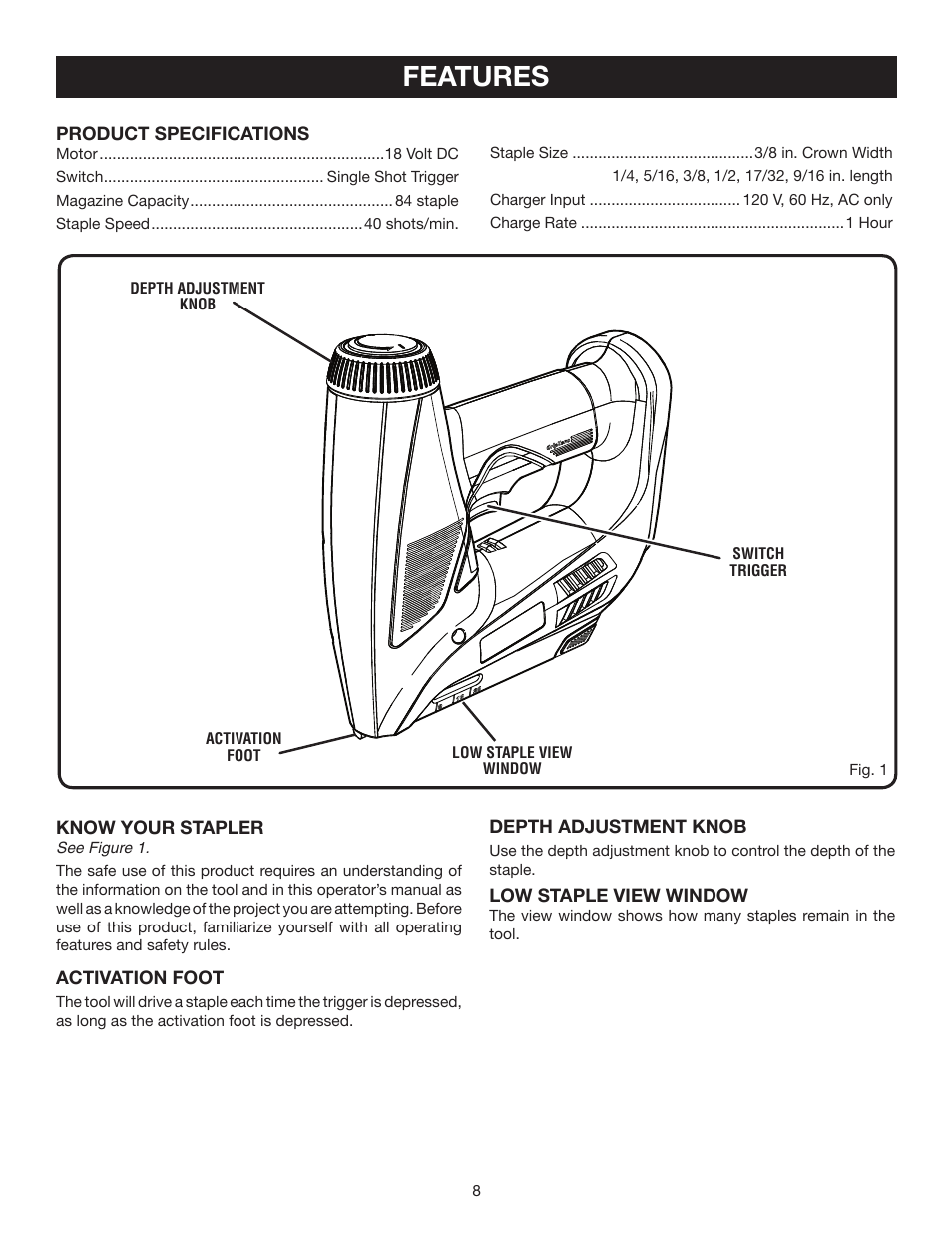 Features | Ryobi P301 User Manual | Page 8 / 14