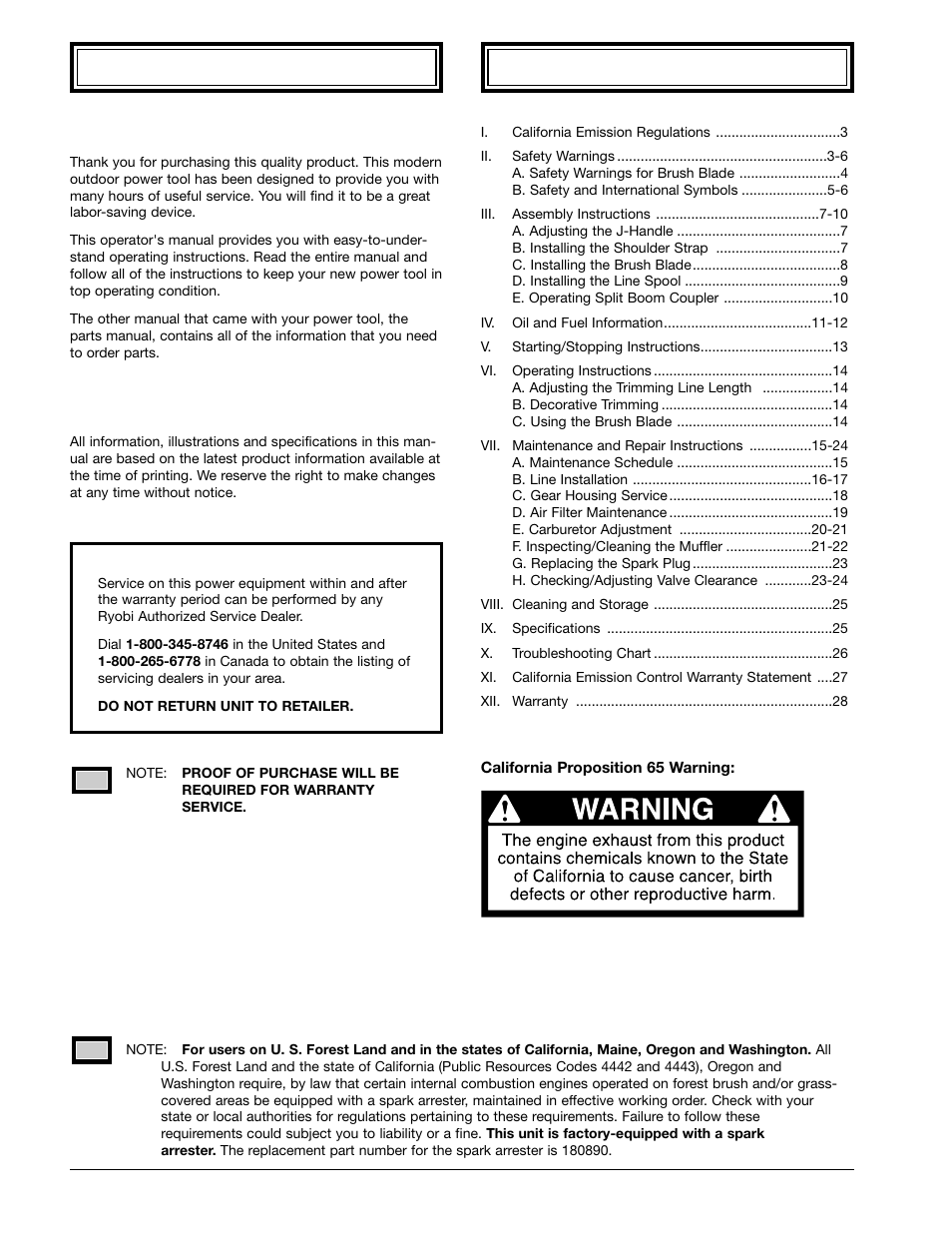 Introduction table of contents | Ryobi 990r User Manual | Page 2 / 28