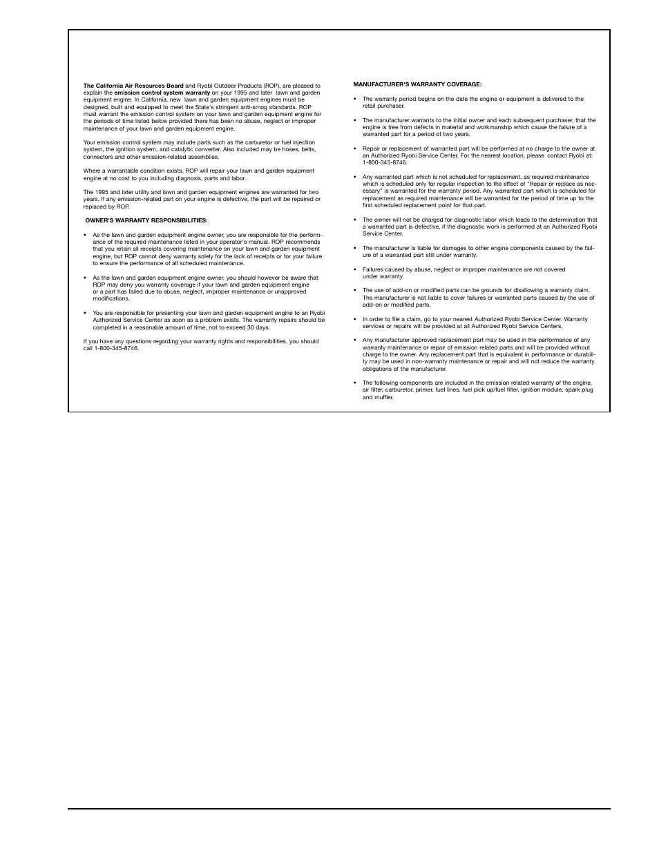 27 california emission control warranty statement, Your warranty rights and obligations | Ryobi 990r User Manual | Page 27 / 28