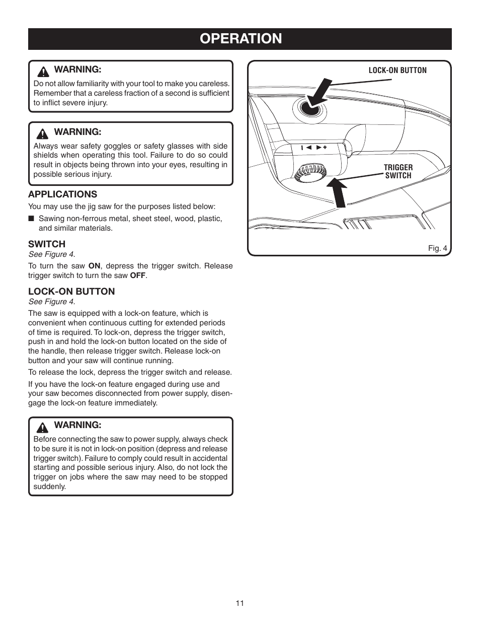 Operation | Ryobi Jig Saw User Manual | Page 11 / 20