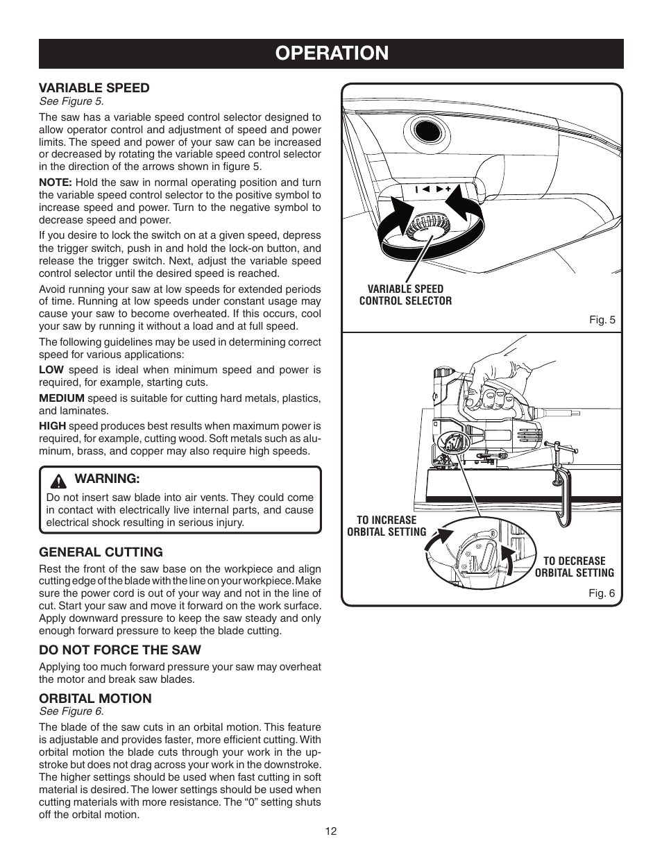 Operation | Ryobi Jig Saw User Manual | Page 12 / 20
