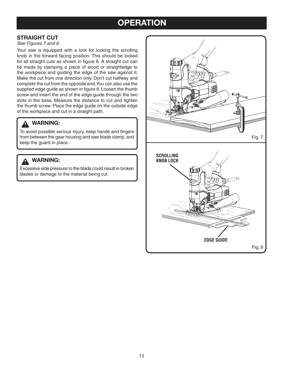 Operation | Ryobi Jig Saw User Manual | Page 13 / 20