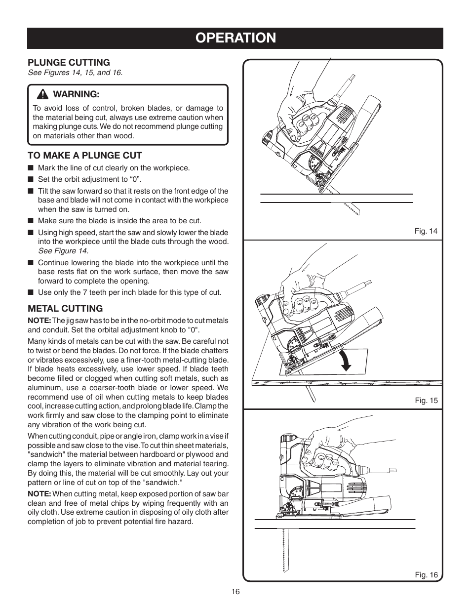 Operation | Ryobi Jig Saw User Manual | Page 16 / 20