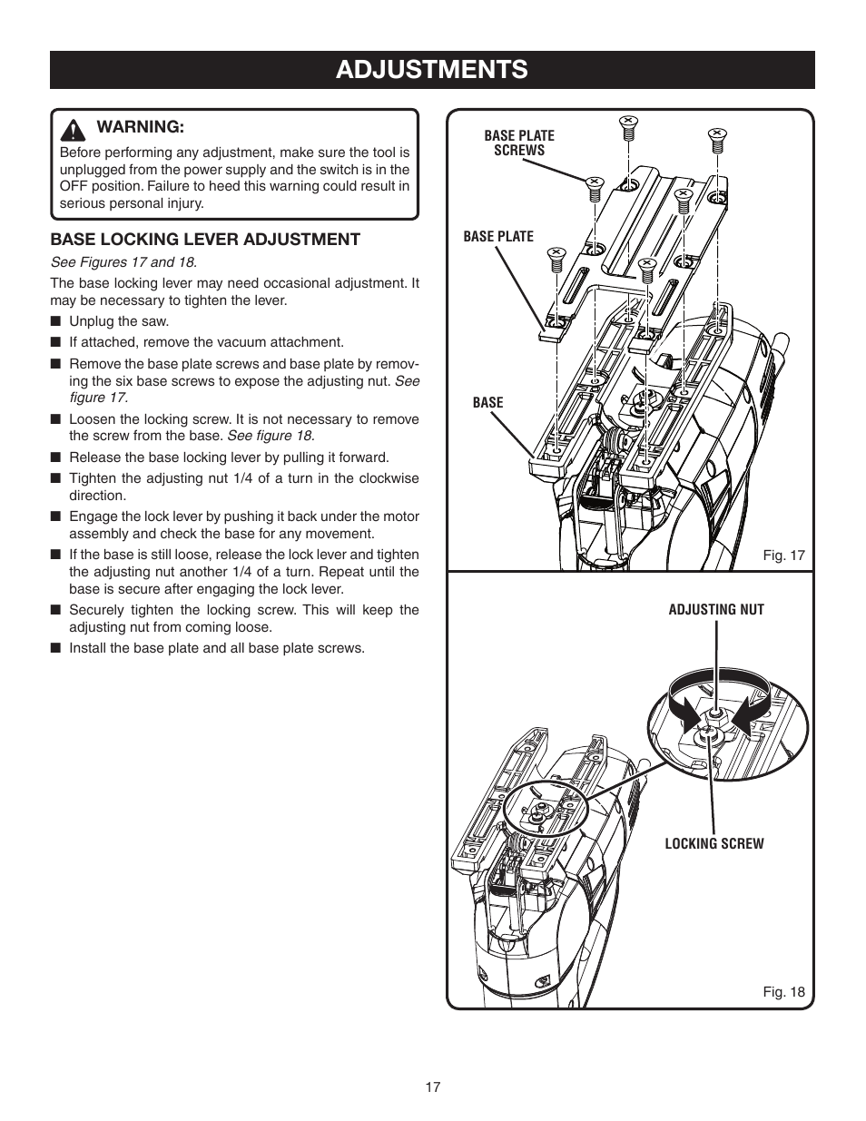 Adjustments | Ryobi Jig Saw User Manual | Page 17 / 20