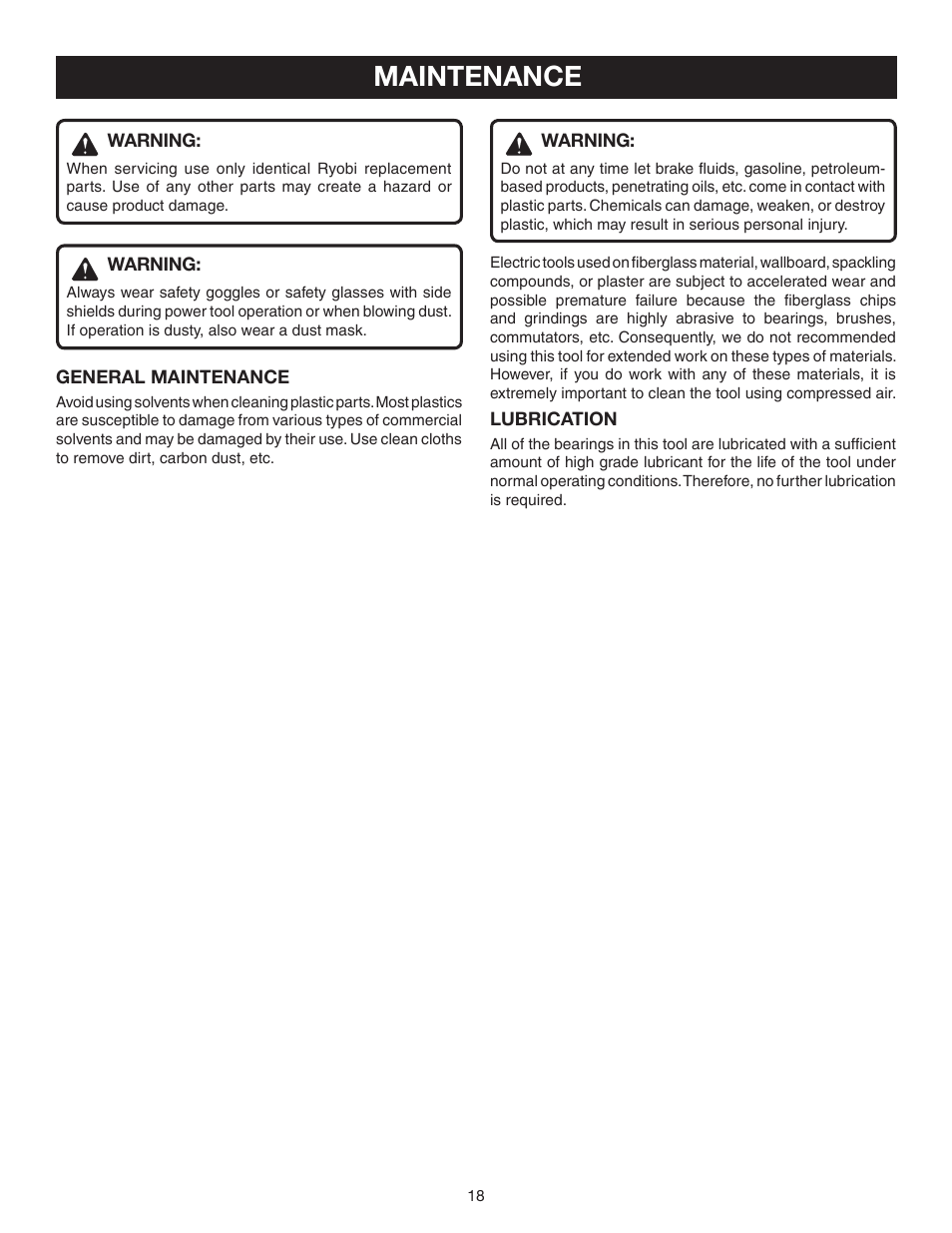 Maintenance | Ryobi Jig Saw User Manual | Page 18 / 20