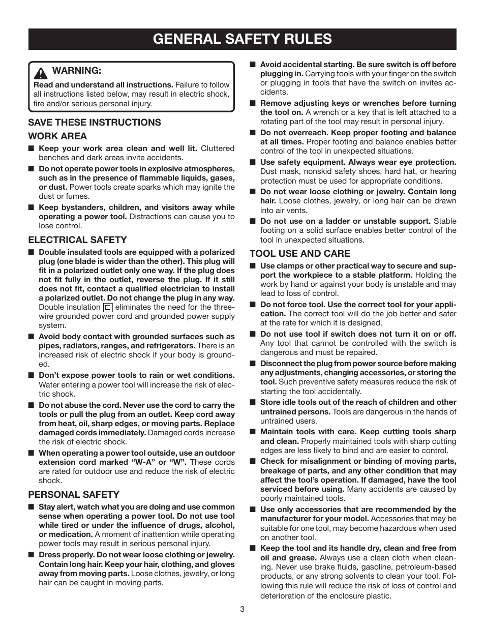 General safety rules | Ryobi Jig Saw User Manual | Page 3 / 20