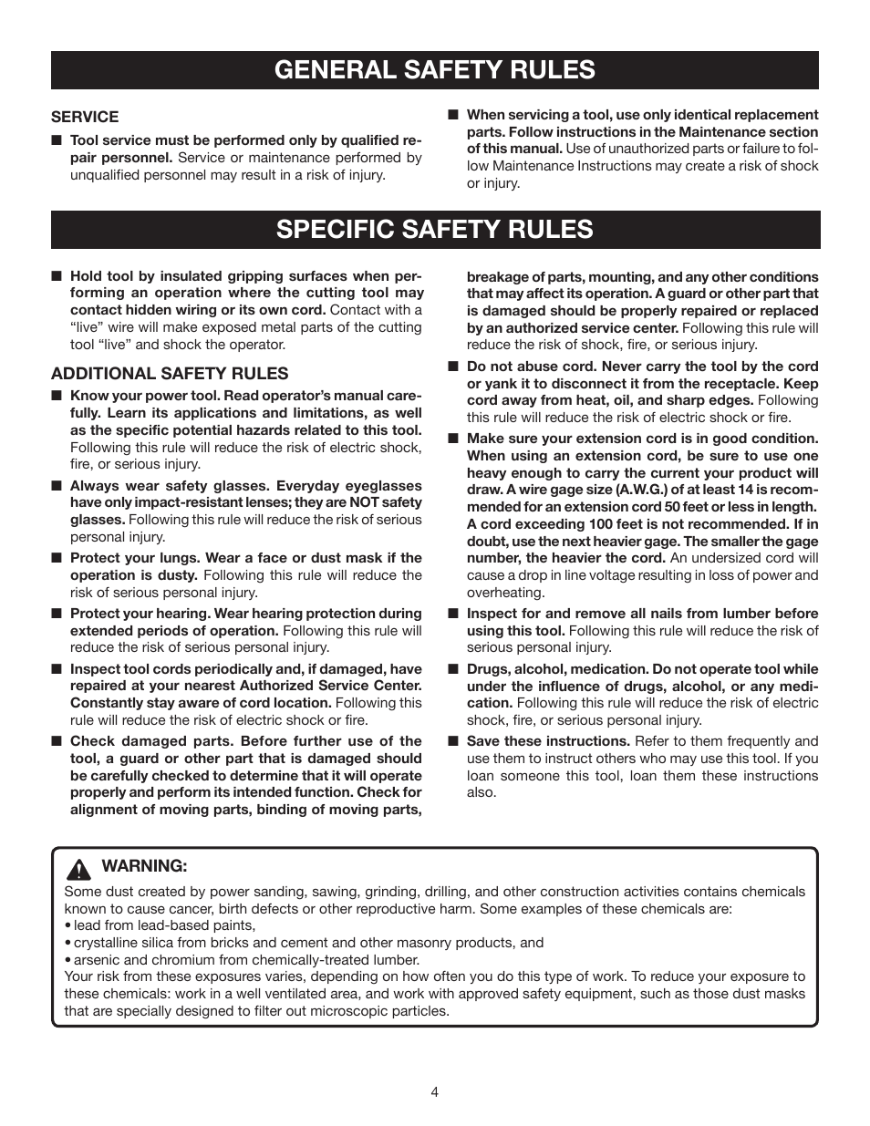 Specific safety rules, General safety rules | Ryobi Jig Saw User Manual | Page 4 / 20