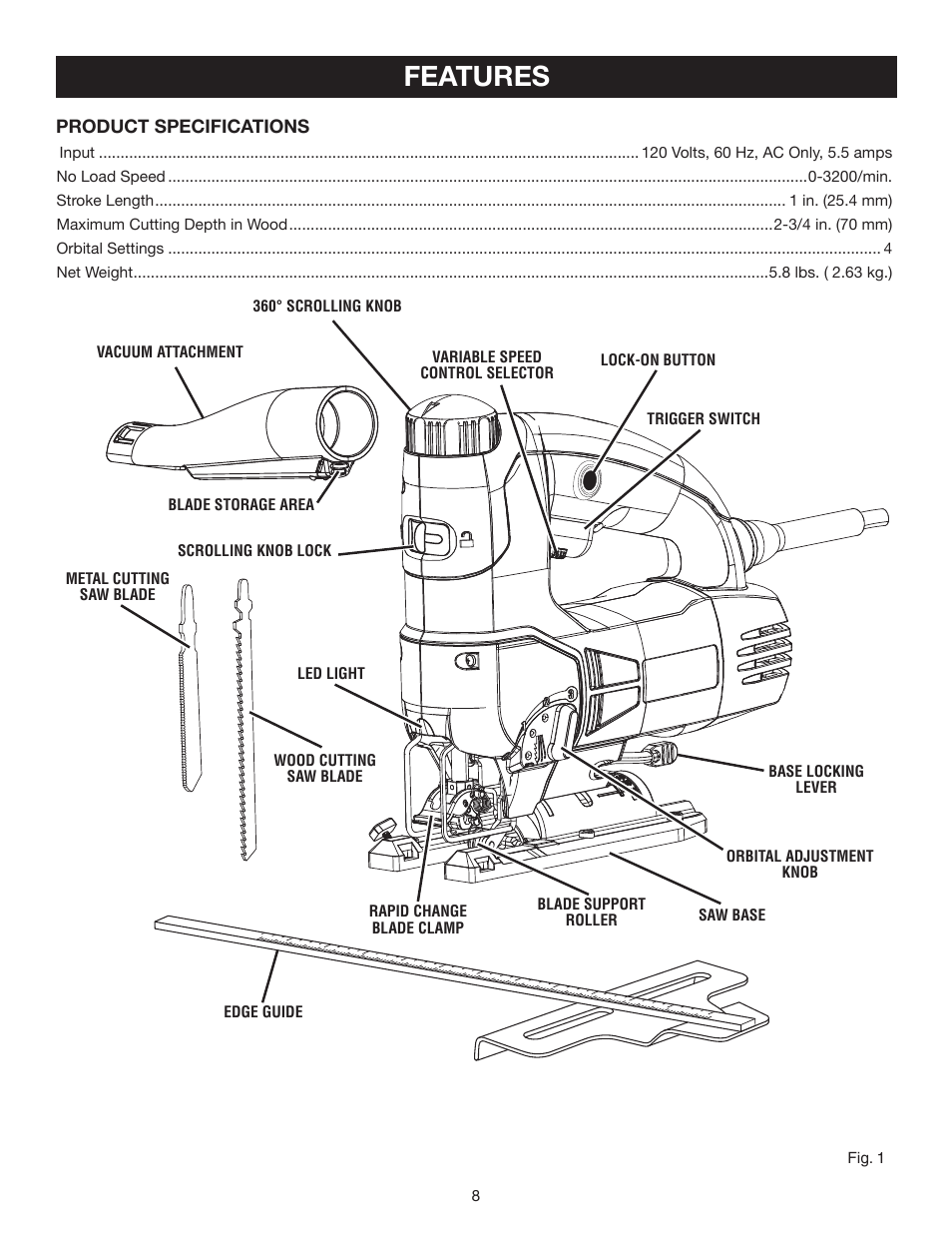 Features | Ryobi Jig Saw User Manual | Page 8 / 20