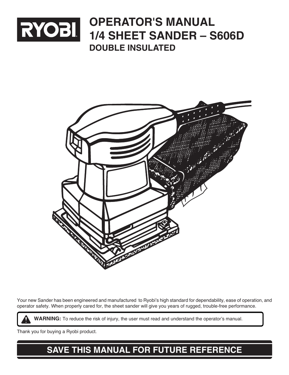 Ryobi S606D User Manual | 12 pages