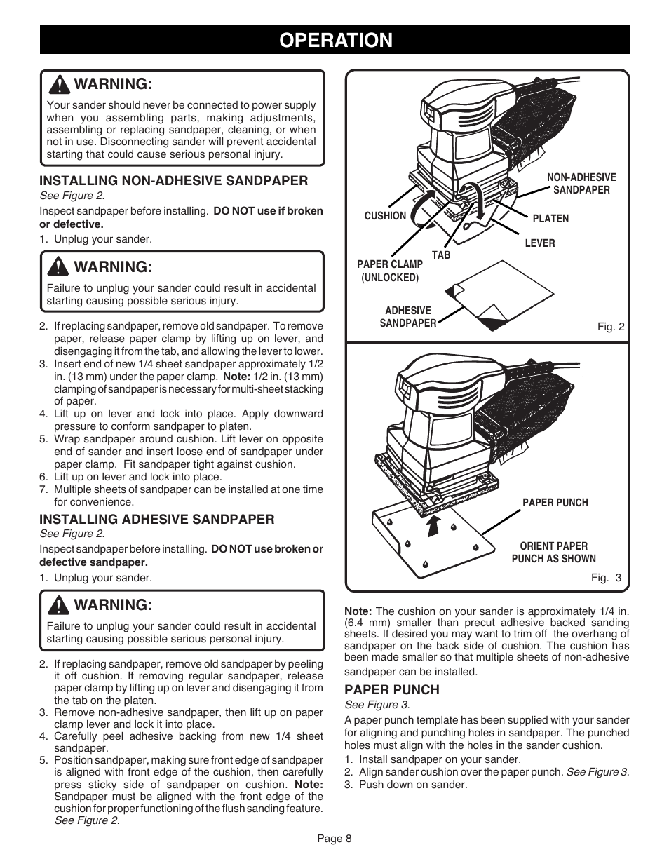 Operation, Warning | Ryobi S606D User Manual | Page 8 / 12