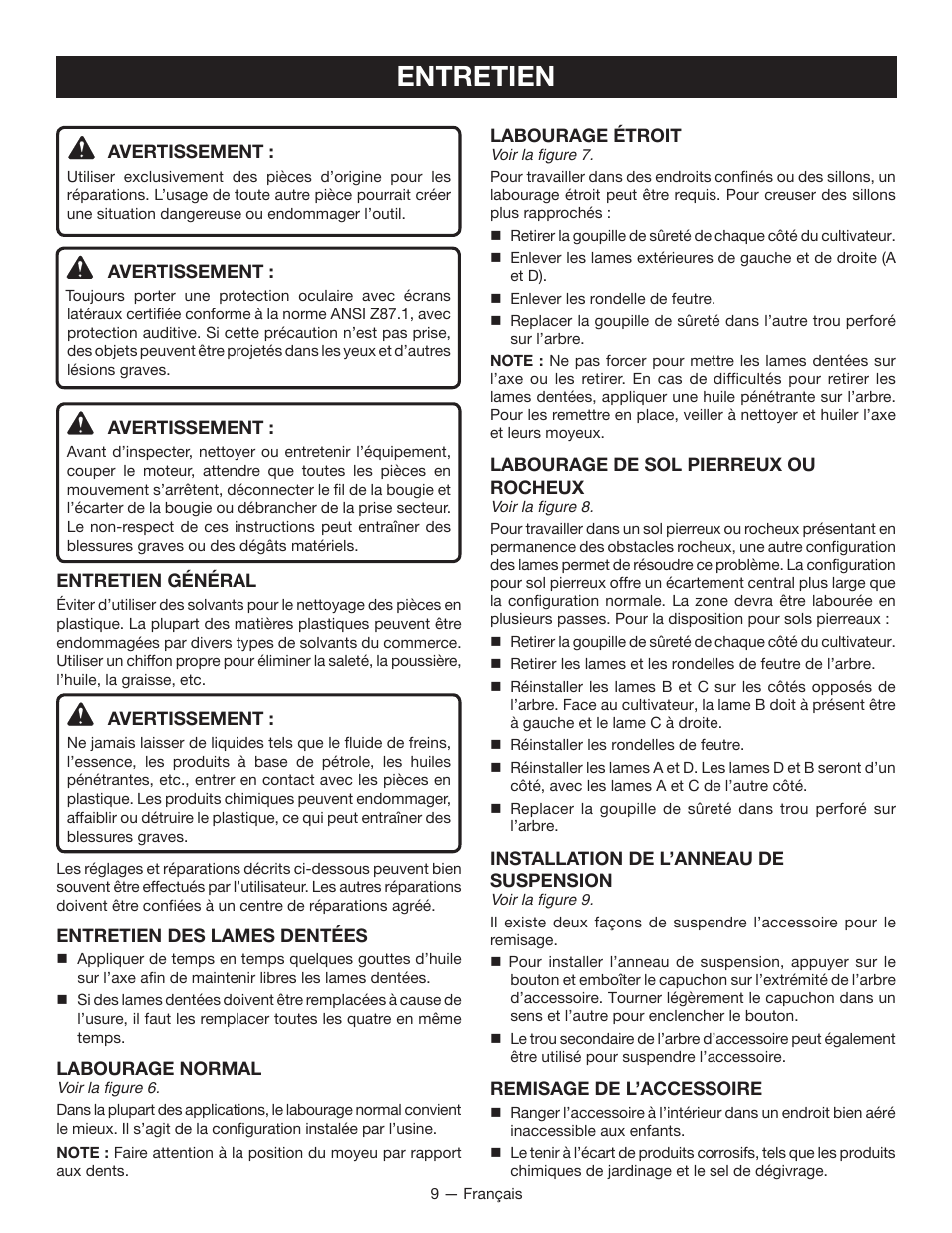 Entretien | Ryobi RY15550 User Manual | Page 20 / 34