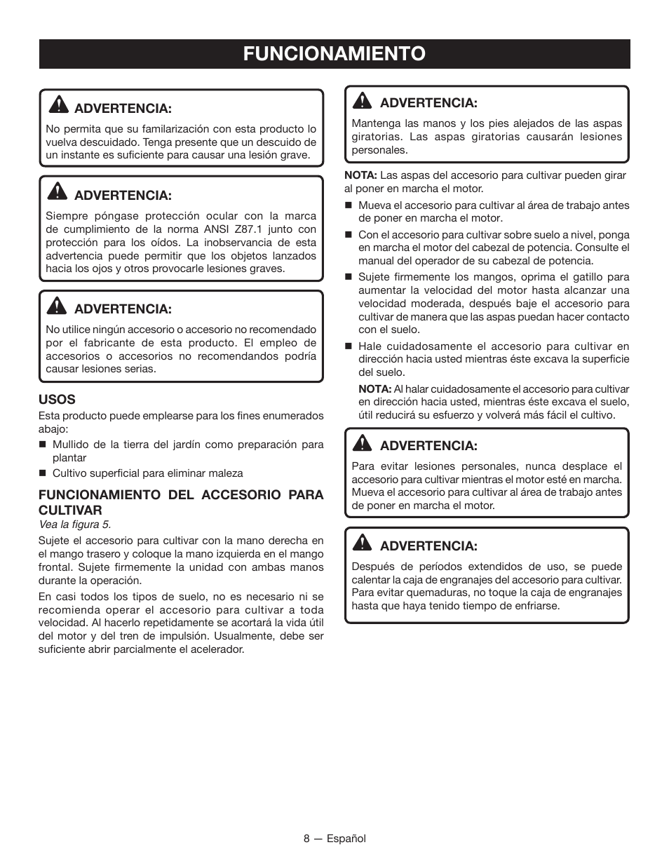 Funcionamiento | Ryobi RY15550 User Manual | Page 28 / 34