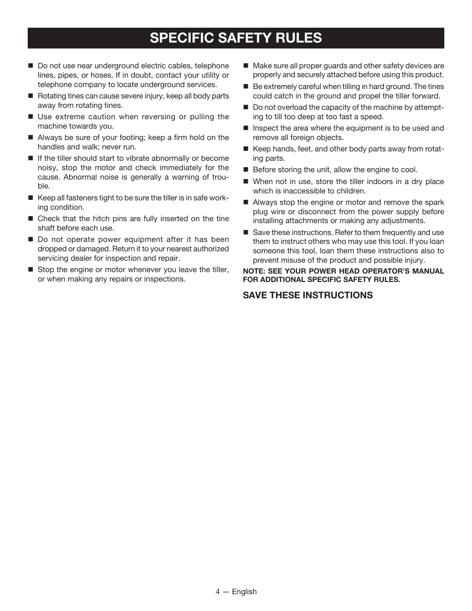 Specific safety rules | Ryobi RY15550 User Manual | Page 6 / 34