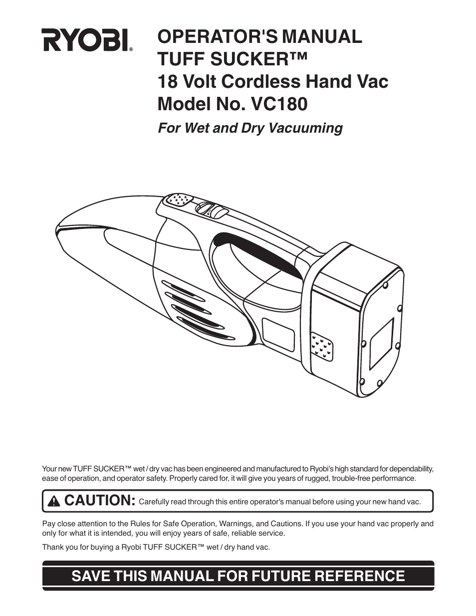 Ryobi VC180 User Manual | 12 pages