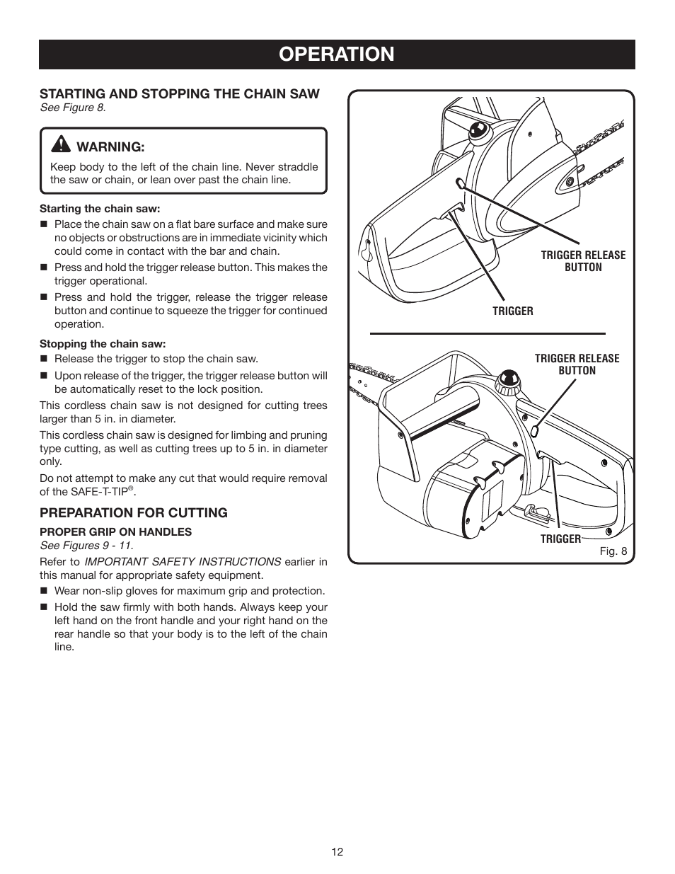 Operation | Ryobi P540 User Manual | Page 12 / 28