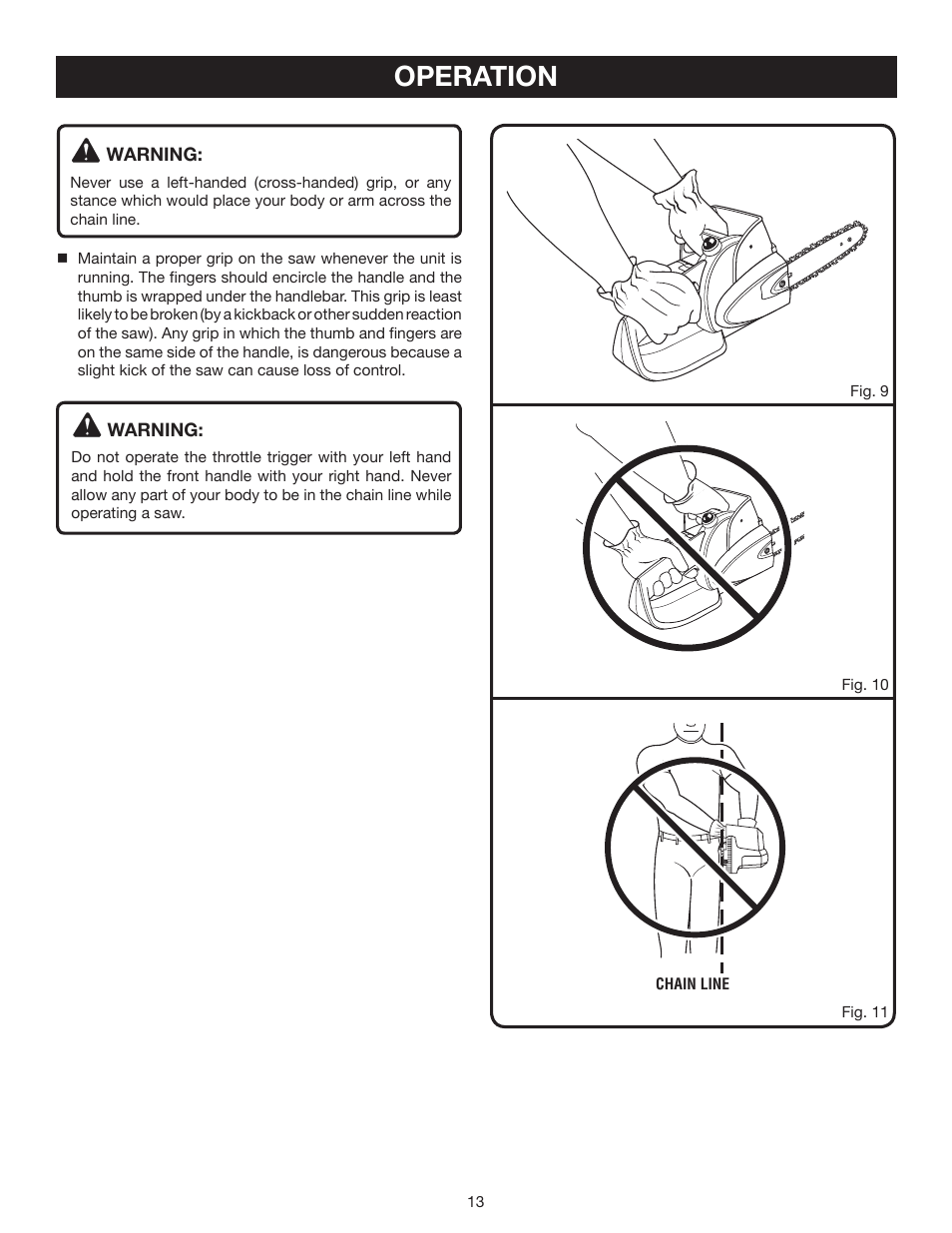 Operation | Ryobi P540 User Manual | Page 13 / 28