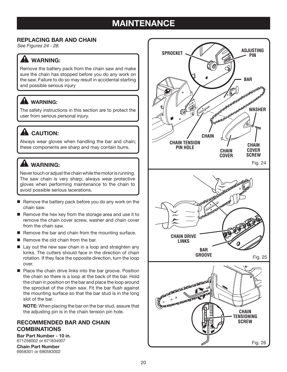 Maintenance | Ryobi P540 User Manual | Page 20 / 28