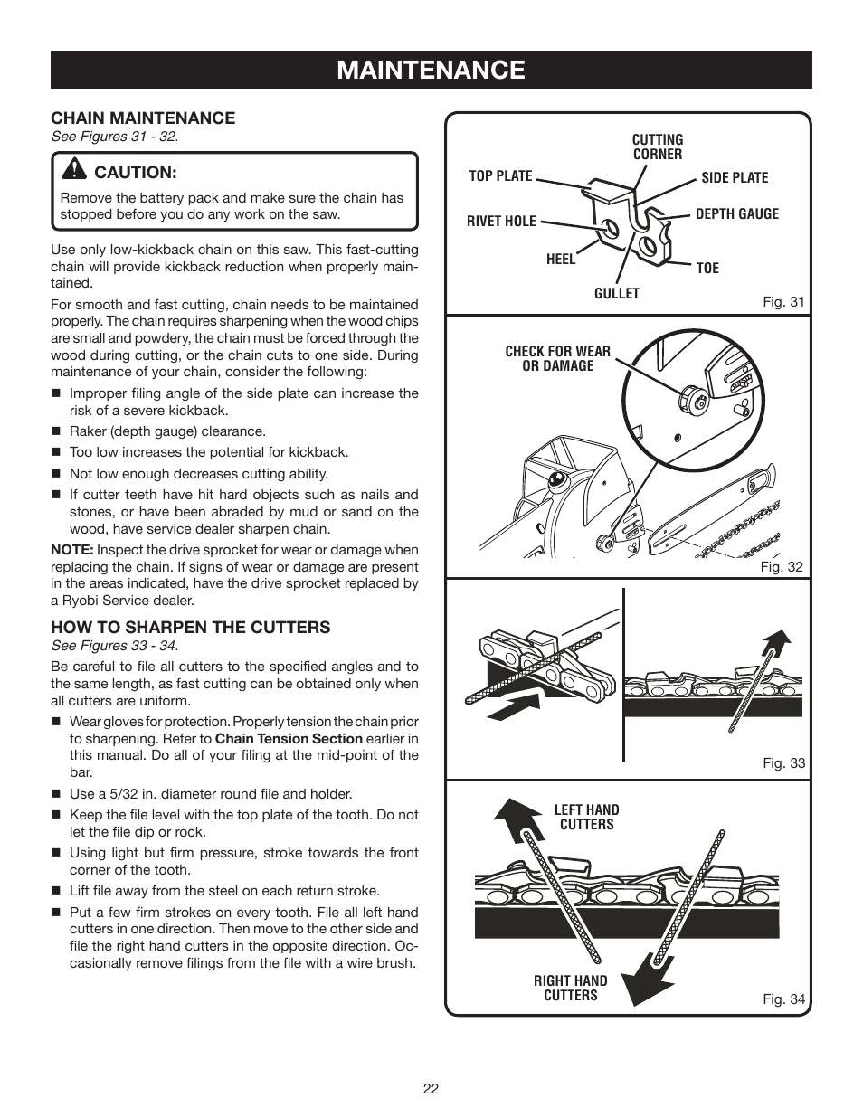 Maintenance | Ryobi P540 User Manual | Page 22 / 28