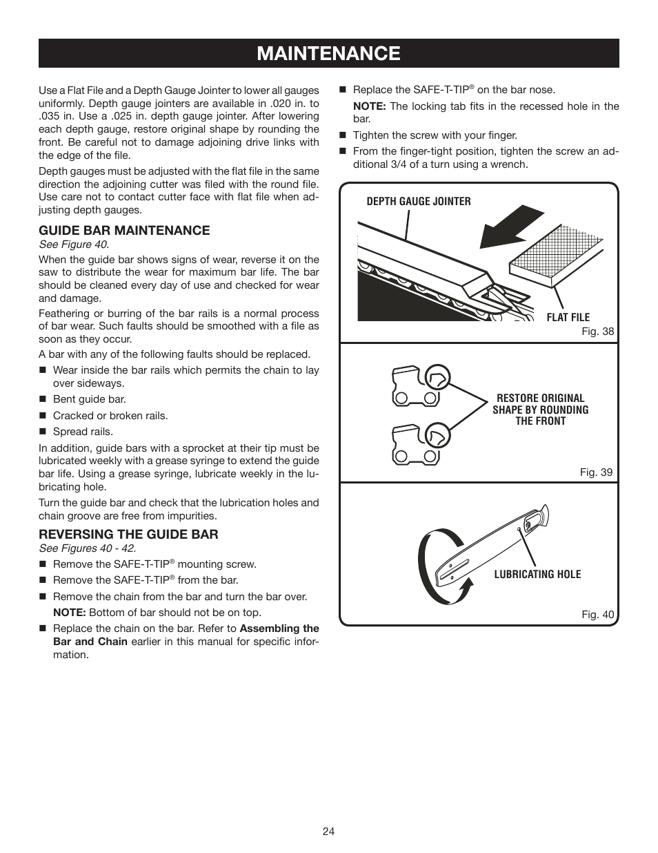 Maintenance | Ryobi P540 User Manual | Page 24 / 28