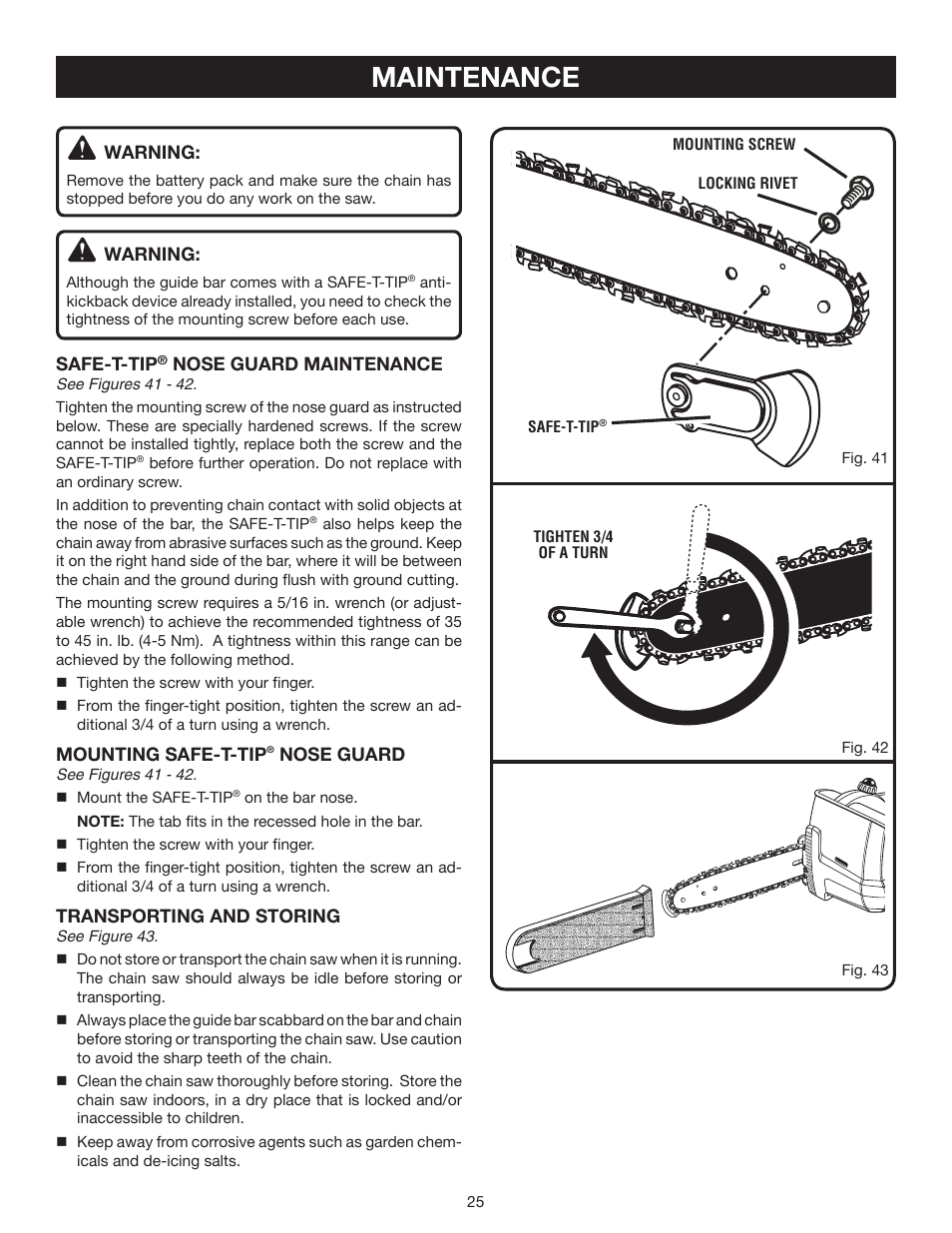 Maintenance | Ryobi P540 User Manual | Page 25 / 28