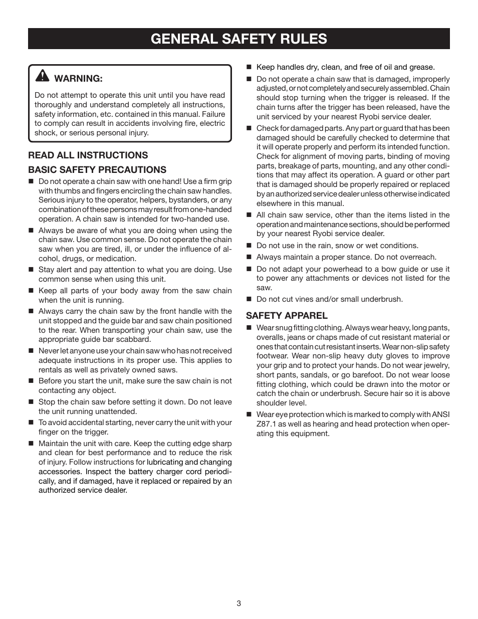 General safety rules | Ryobi P540 User Manual | Page 3 / 28