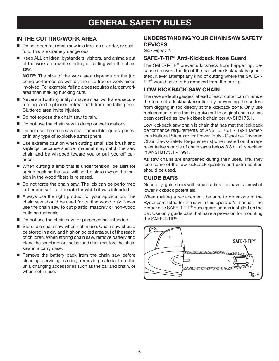 General safety rules | Ryobi P540 User Manual | Page 5 / 28