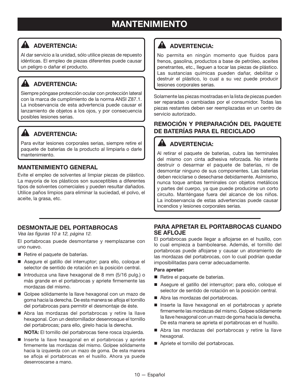 Mantenimiento | Ryobi P202 User Manual | Page 28 / 32