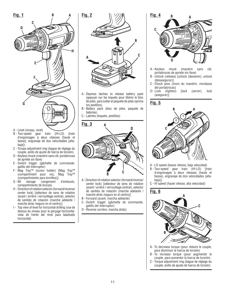 Fig. 1, Fig. 2, Fig. 3 | Fig. 4, Fig. 5, Fig. 6 | Ryobi P202 User Manual | Page 29 / 32