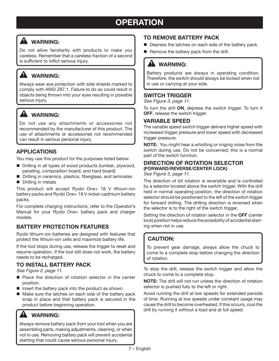 Operation | Ryobi P202 User Manual | Page 7 / 32