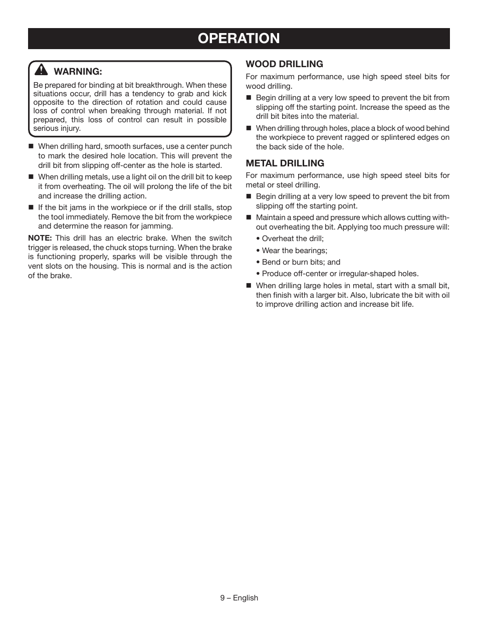 Operation | Ryobi P202 User Manual | Page 9 / 32