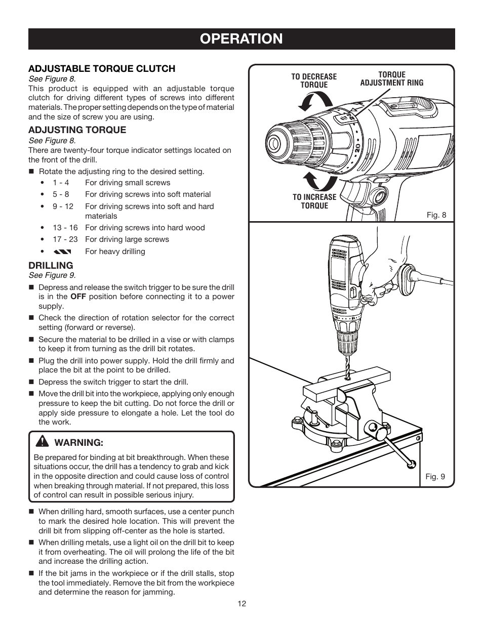 Operation | Ryobi D46C User Manual | Page 12 / 16