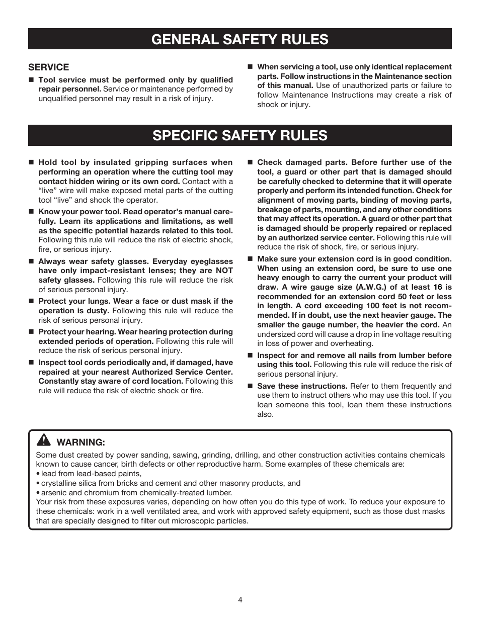 General safety rules specific safety rules | Ryobi D46C User Manual | Page 4 / 16