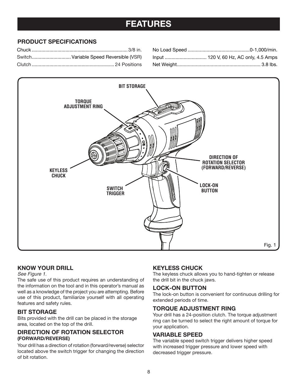 Features | Ryobi D46C User Manual | Page 8 / 16