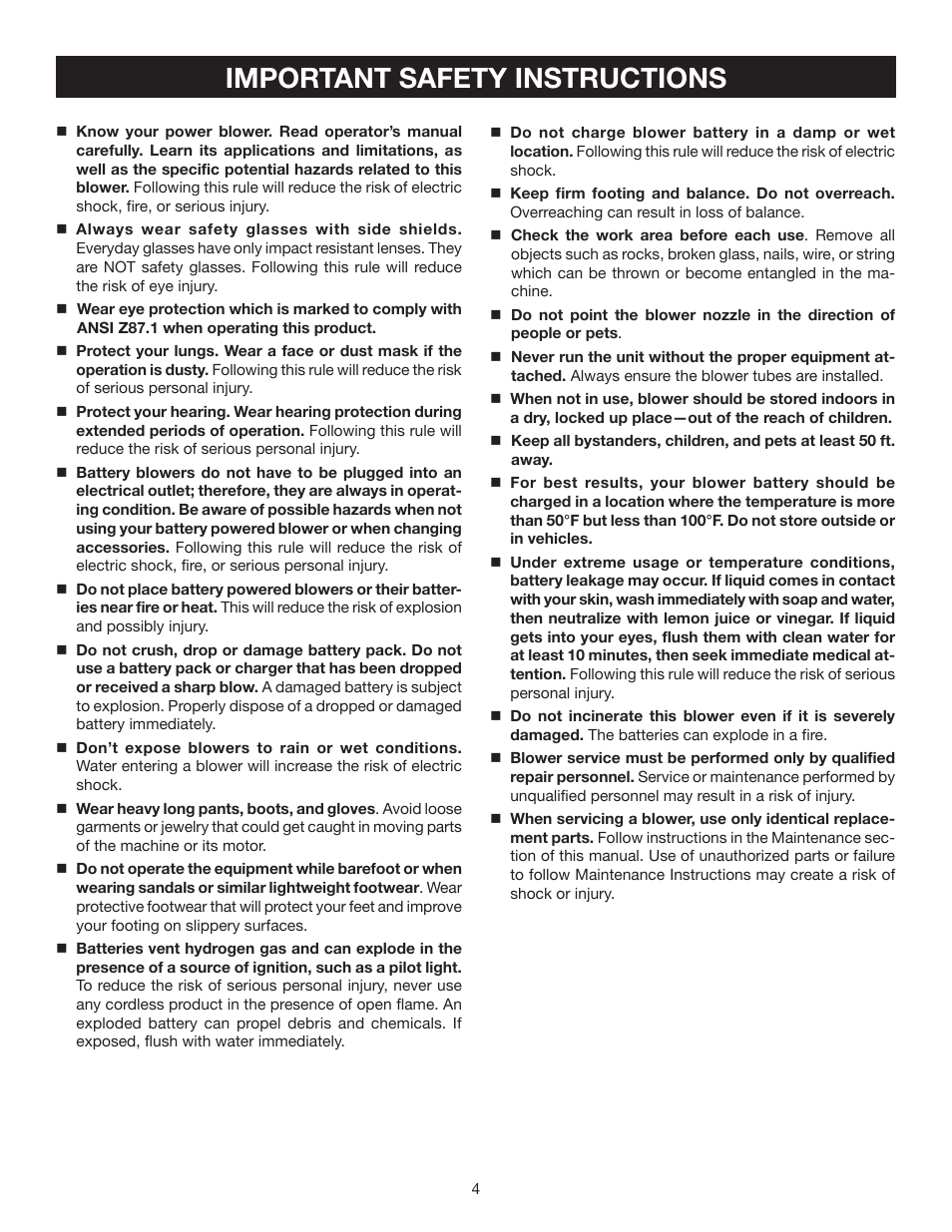 Important safety instructions | Ryobi P2100B User Manual | Page 4 / 14