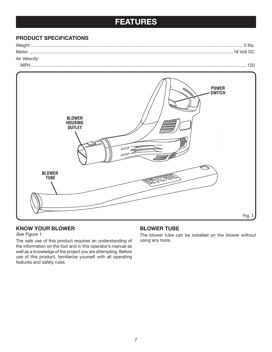 Features | Ryobi P2100B User Manual | Page 7 / 14