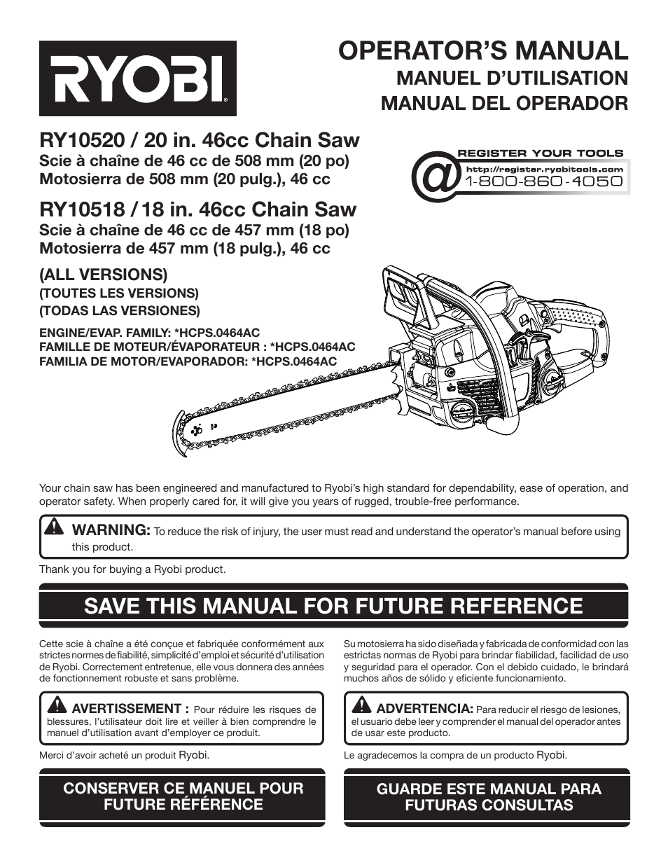 Ryobi RY10518 User Manual | 118 pages