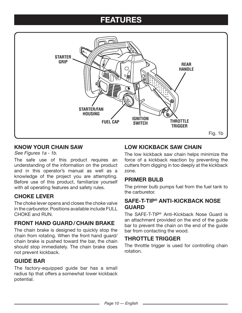 Features | Ryobi RY10518 User Manual | Page 10 / 118