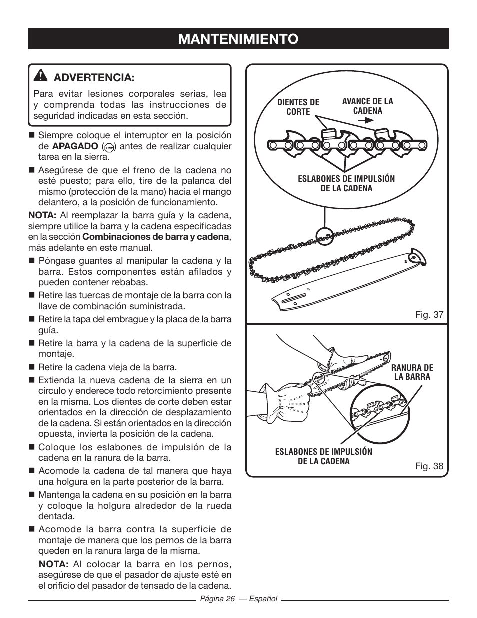 Mantenimiento | Ryobi RY10518 User Manual | Page 102 / 118