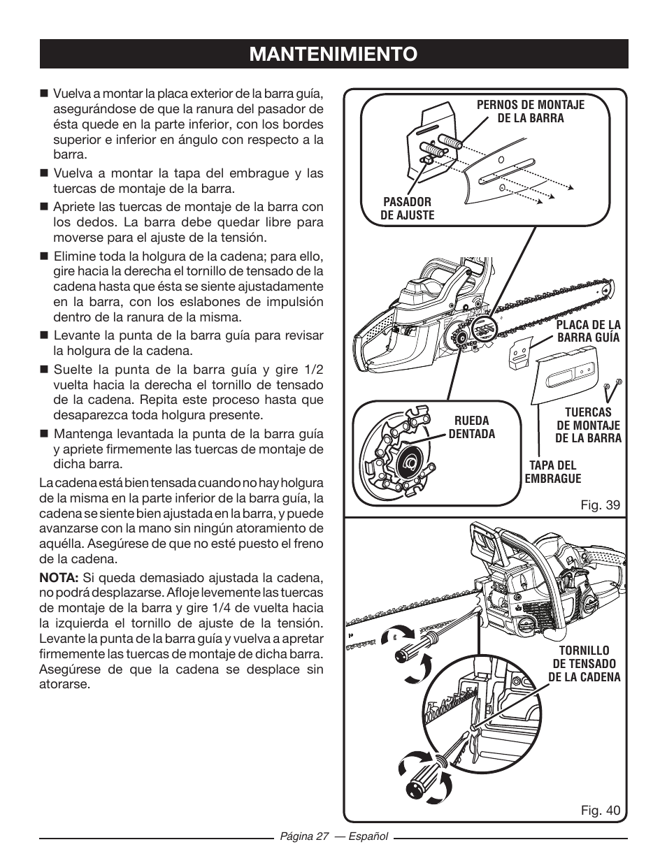 Mantenimiento | Ryobi RY10518 User Manual | Page 103 / 118