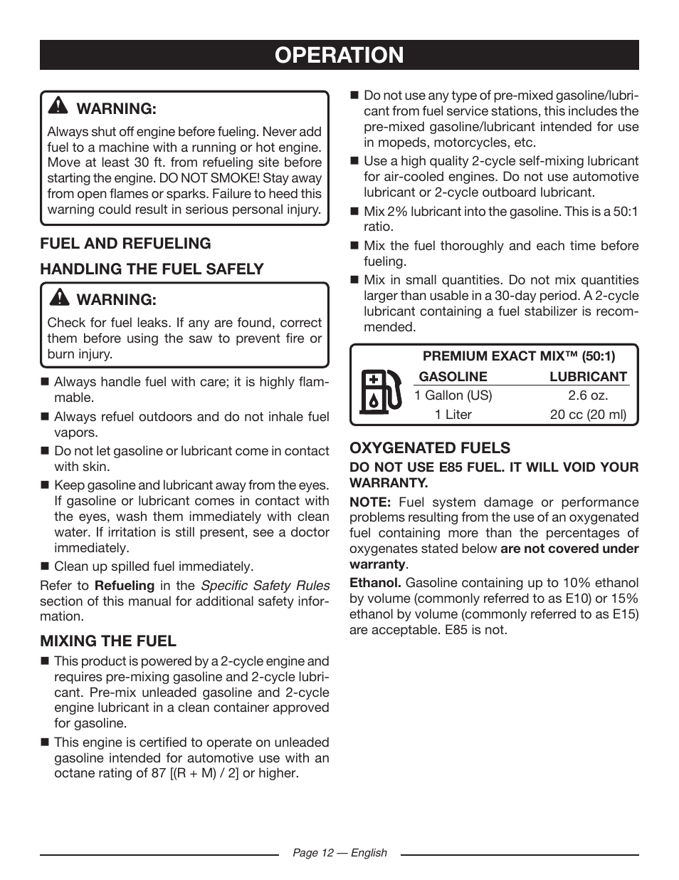 Operation | Ryobi RY10518 User Manual | Page 12 / 118