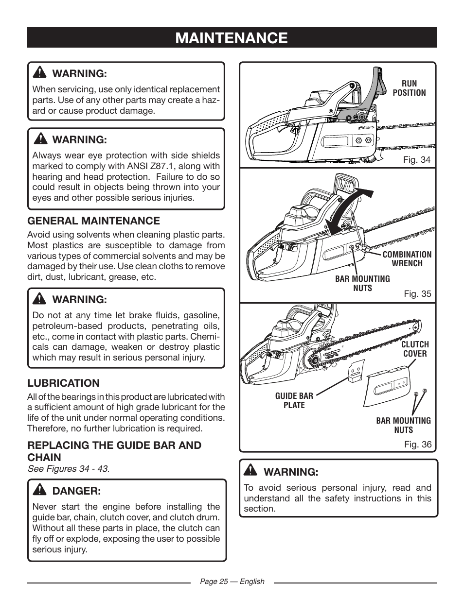 Maintenance | Ryobi RY10518 User Manual | Page 25 / 118