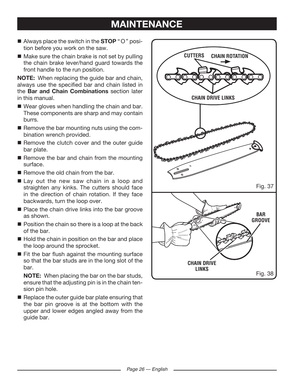 Maintenance | Ryobi RY10518 User Manual | Page 26 / 118