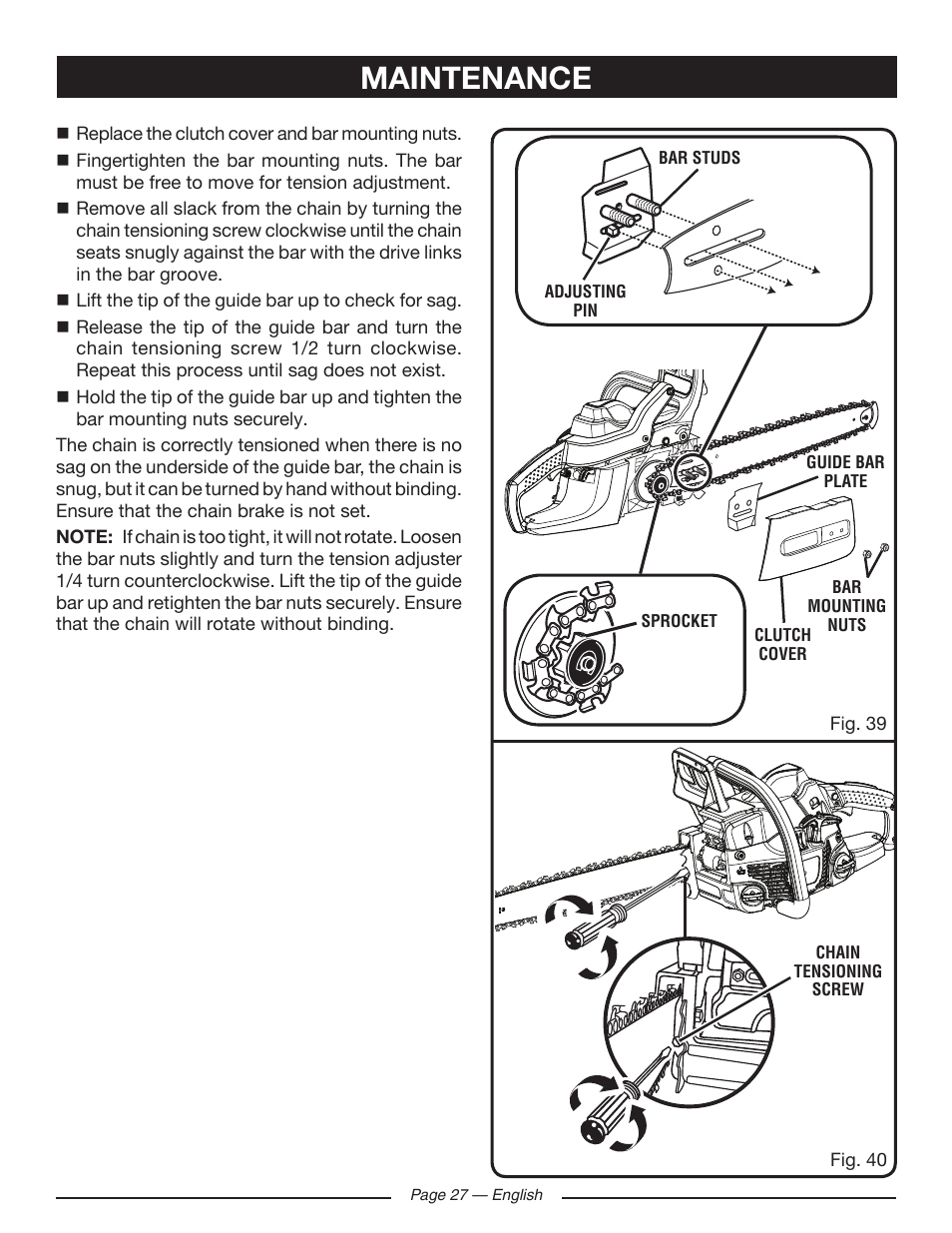 Maintenance | Ryobi RY10518 User Manual | Page 27 / 118