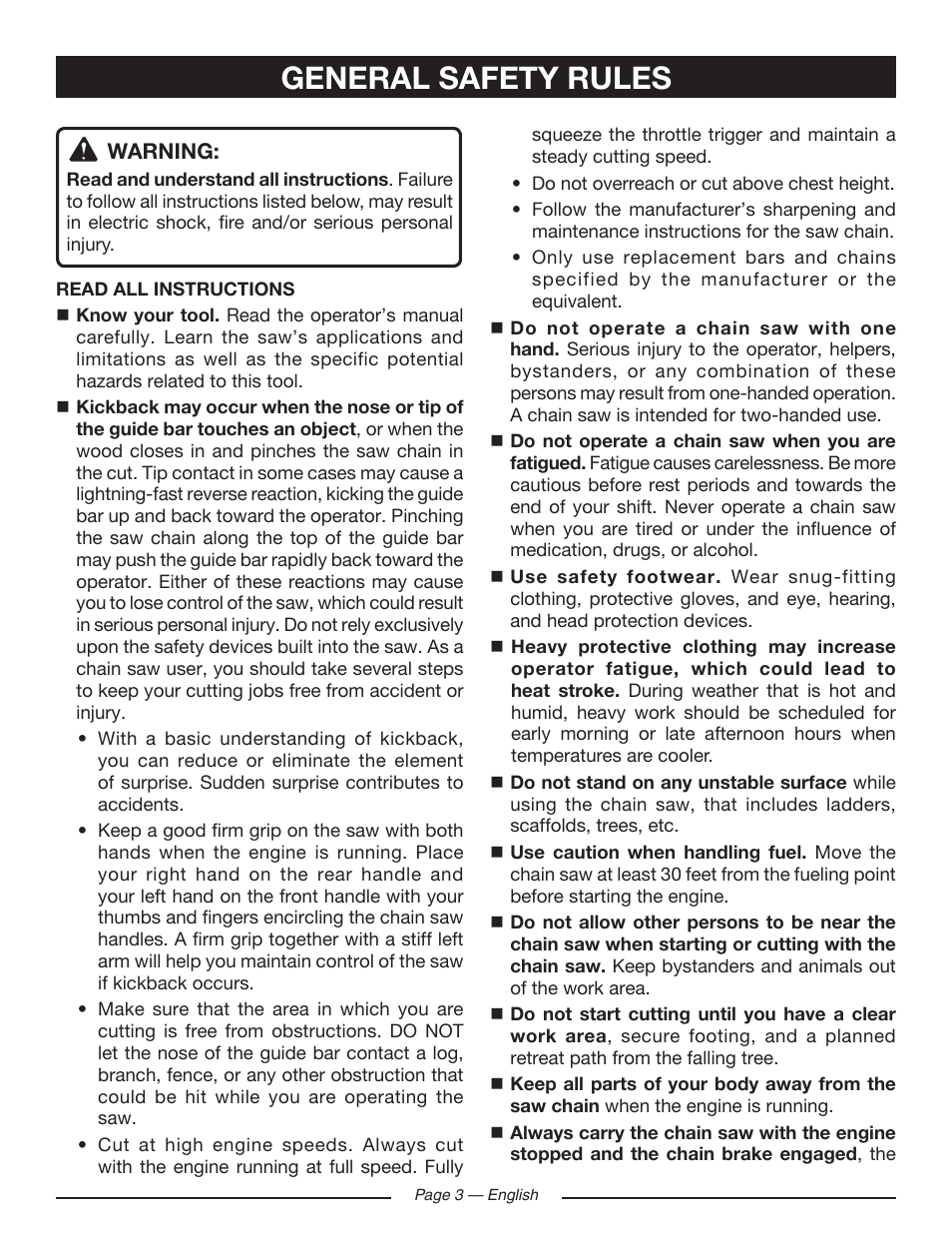 General safety rules | Ryobi RY10518 User Manual | Page 3 / 118