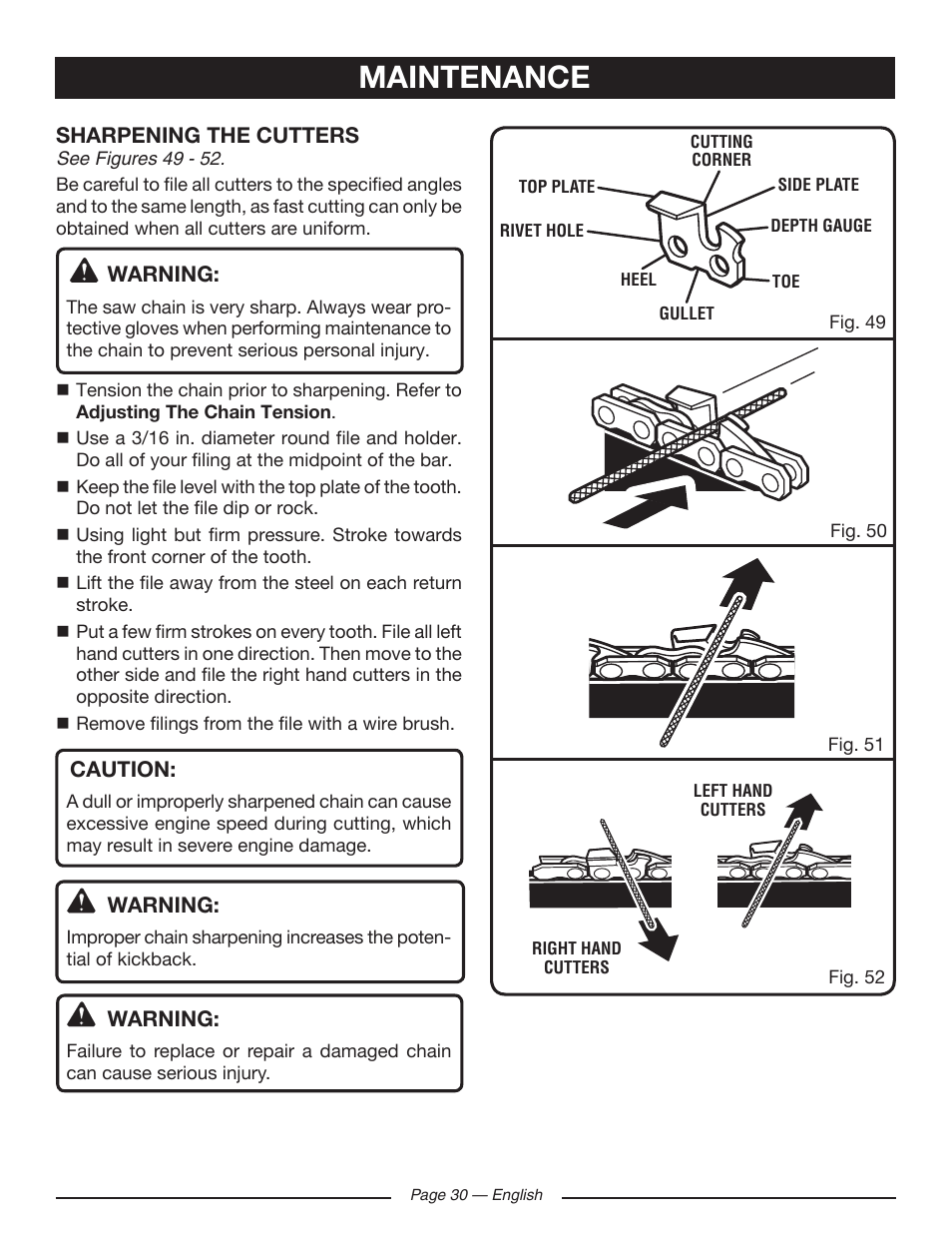 Maintenance | Ryobi RY10518 User Manual | Page 30 / 118